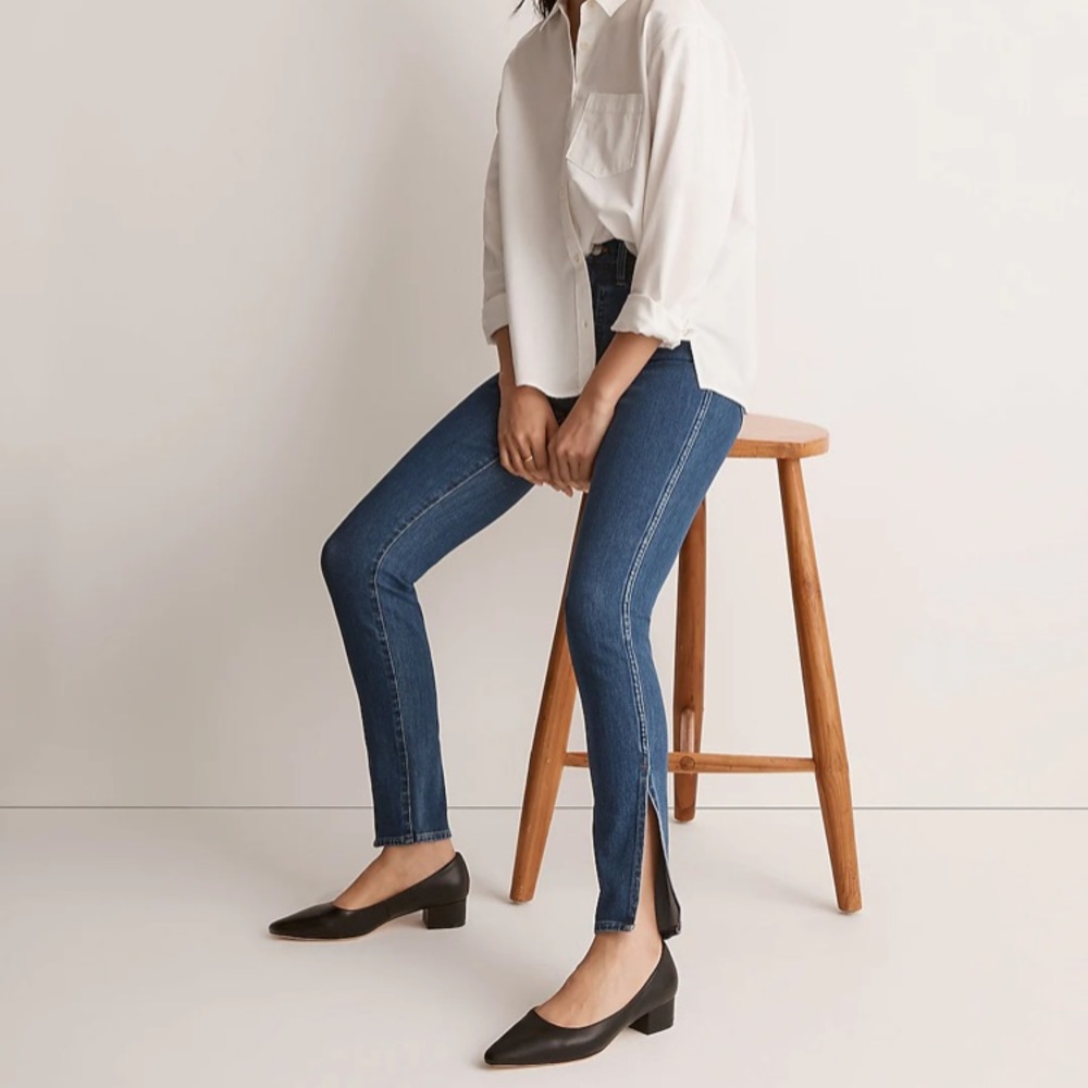 Madewell High Rise Slit Hem Skinny Jeans — Medium Indigo, 28